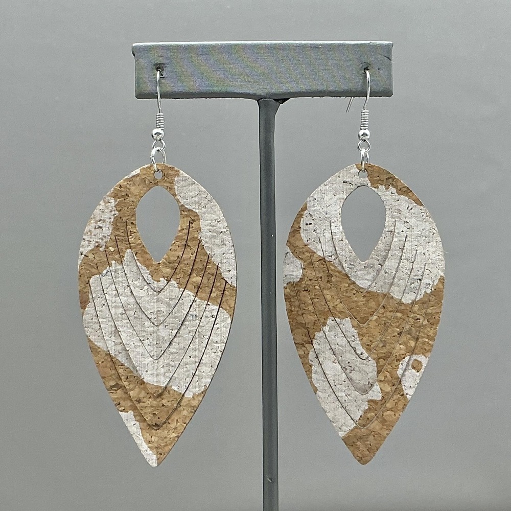 Earrings Brown Cork Wood Leaf Dangle Drop‎ Womens Boho Nature Statement Jewelry